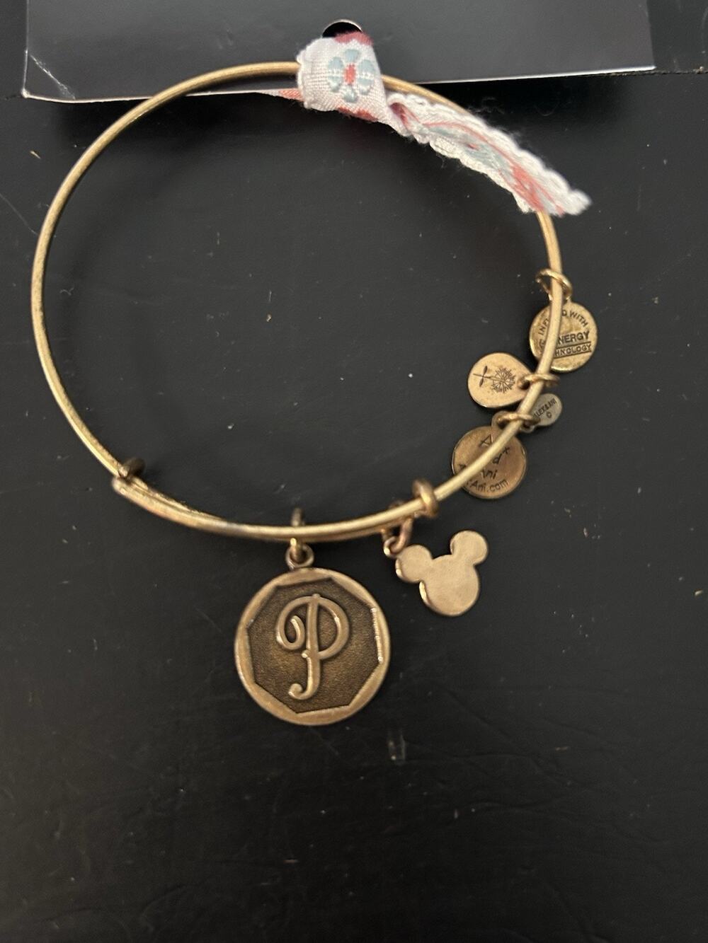 Alex and Ani Disney Mickey Mouse P Initial Charm Bangle Bracelet Gold Tone 2018